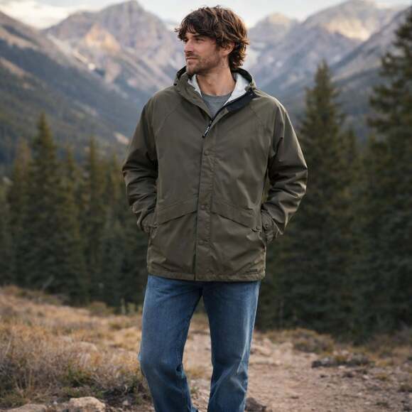 Vintage L.L.Bean Stowaway Gore-Tex Hooded Rain Jacket Olive Green XL Tall